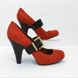 Fergalicious Orange Faux Suede Heels Sz 9